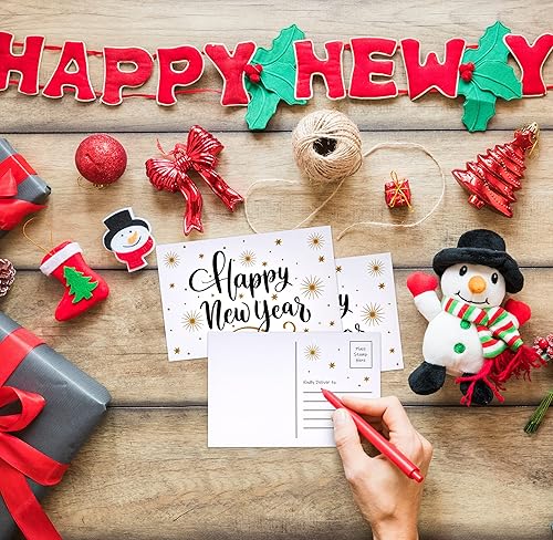 Miniatura 3 de Gift Boutique 120 postales de felicitación de feliz año nuevo 2024 4 x 6 tarjetas de notas en blanco con estrellas negras y doradas para niños,