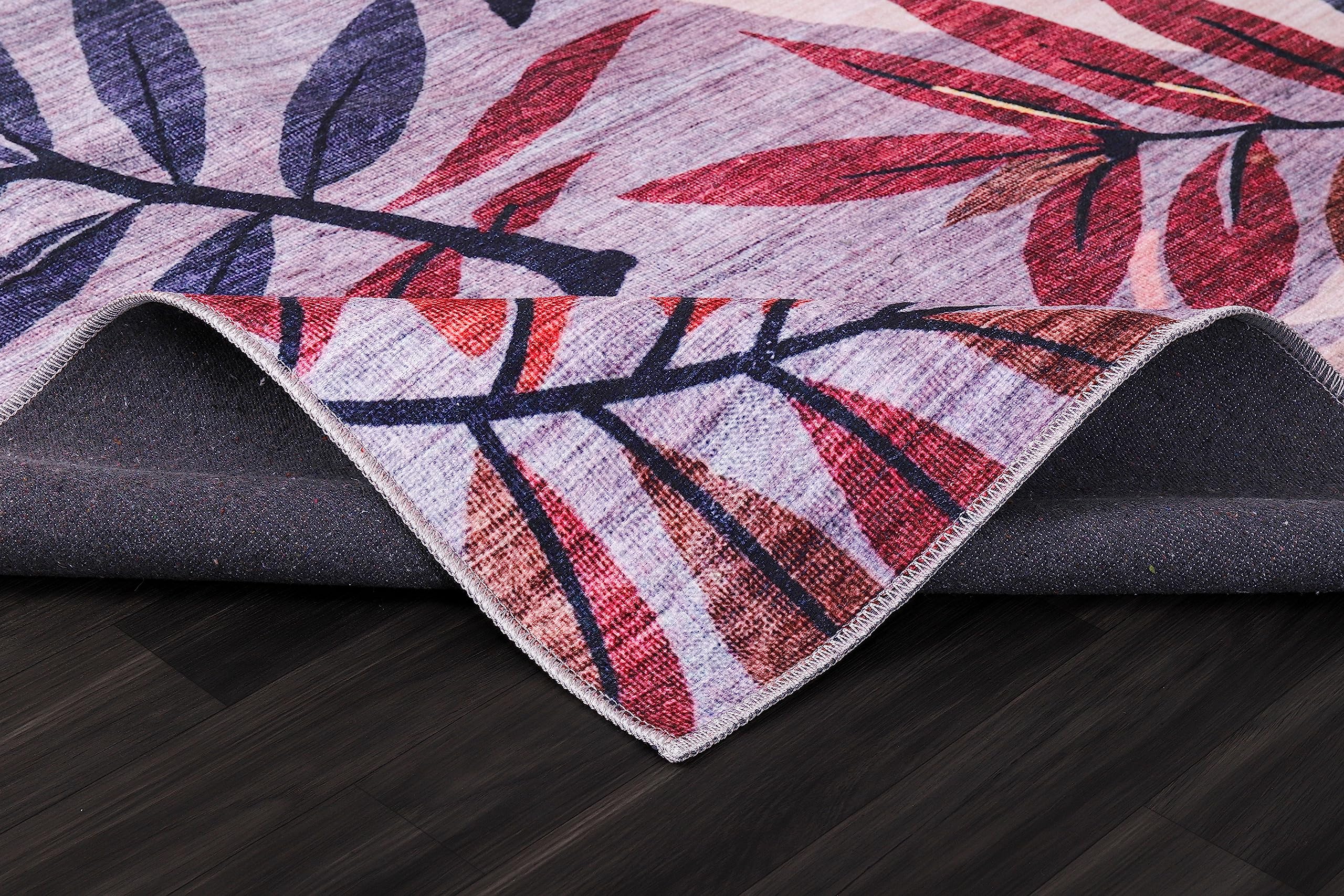 Tapis Lavable en Machine pour Cuisine, Chambre, Salle à Manger et Salon | Adapté aux Enfants et Animaux | Poils Courts | Antidérapant (Floral, 80 x 240)
