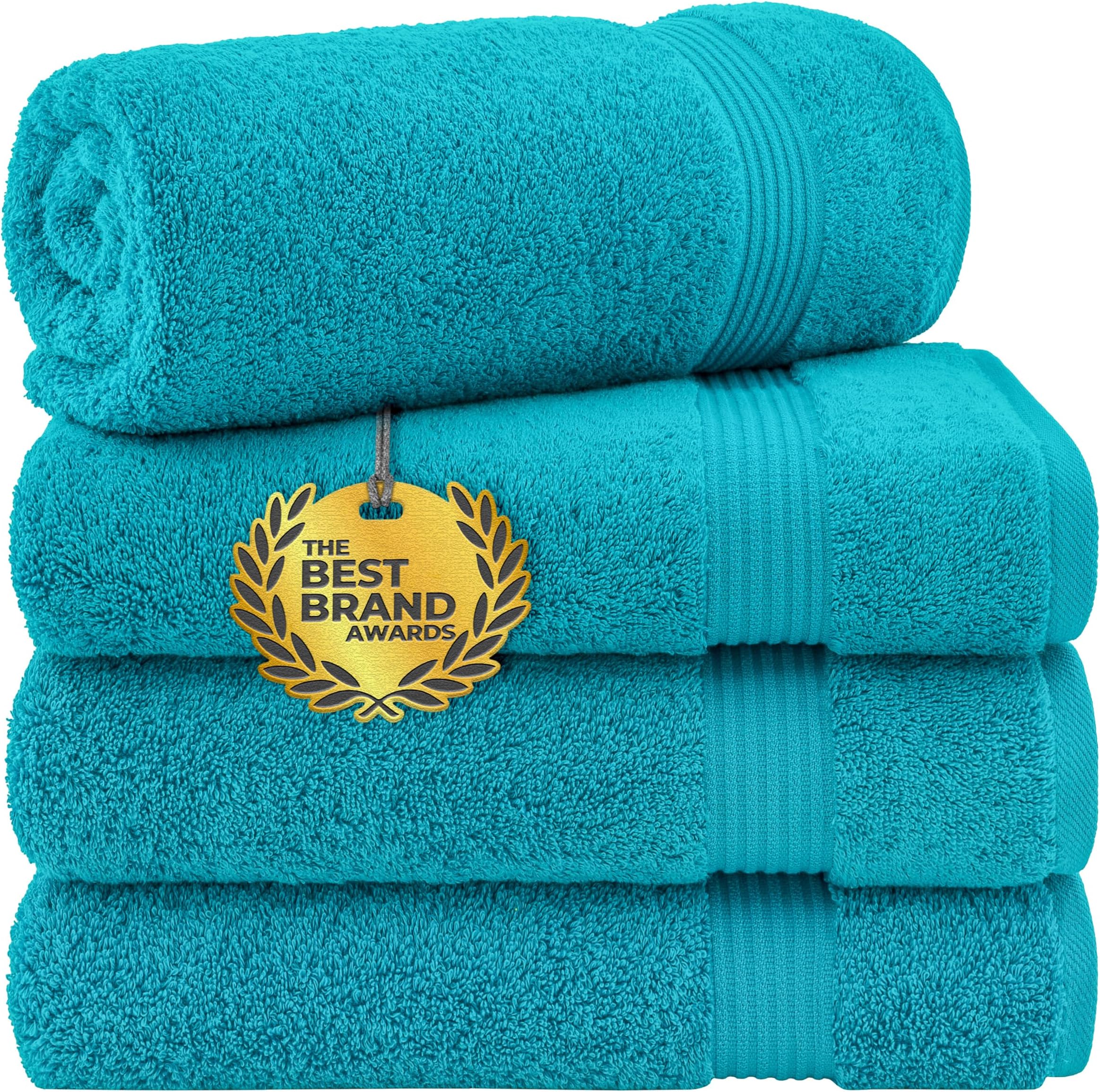 Cotton Paradise 4 Piece Turkish Bath Towels for Bathroom, 100% Cotton Extra Large Soft Plush Towels Bathroom Set, Aqua Blue