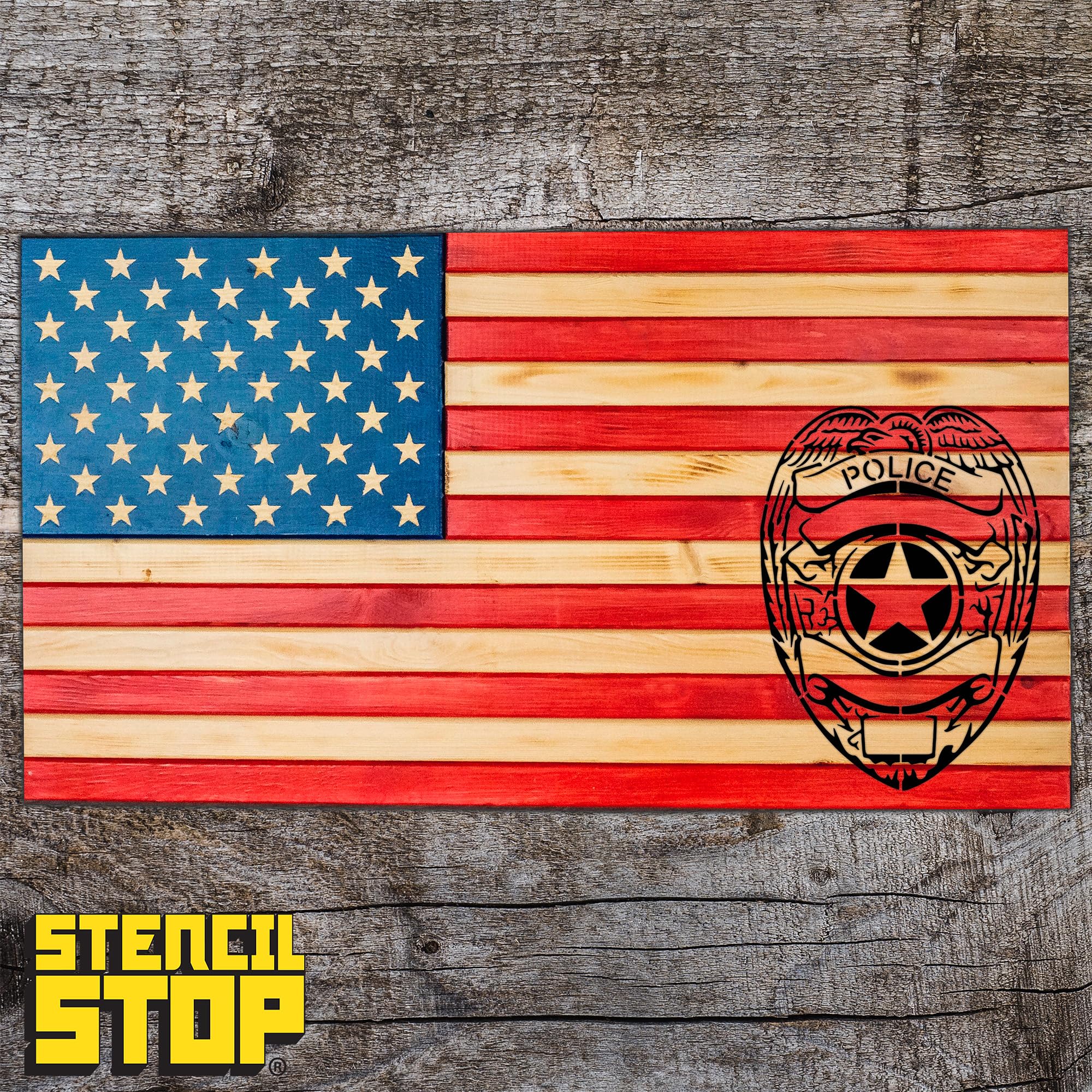 Stencil Stop Plantilla de insignia de policía, reutilizable para proyectos de bricolaje, pintura, dibujo, manualidades, plástico Mylar de 14 mm (44,5 x 61 cm)