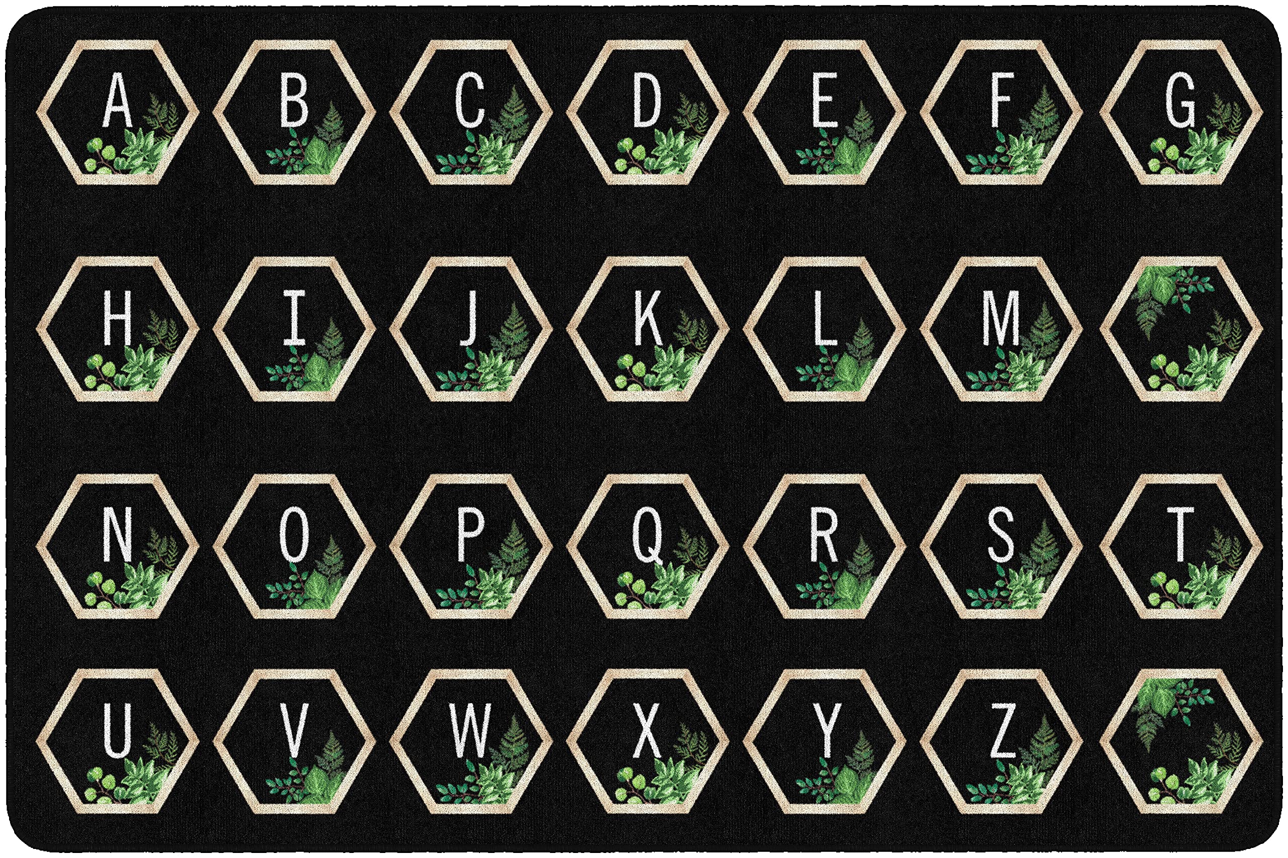 Flagship Carpets Schoolgirl Style Simply Boho Abc's Criss Cross Applesauce Classroom Area Rug for Indoor Classroom Learning or Kid Bedroom Educational Play Mat, 7'6"x12', Black