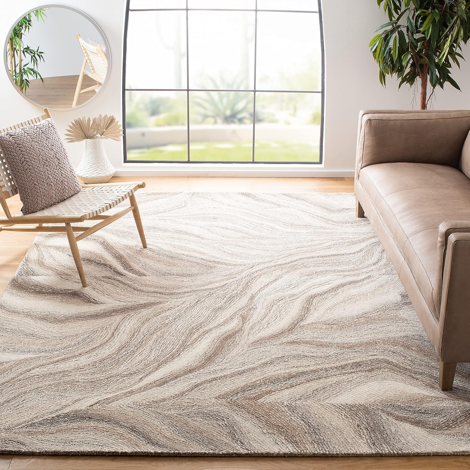 Ivory and Brown Hand-Tufted Wool 8' x 10' Rug