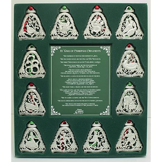 12 Days of Christmas Ornament Set, Set of 12 Metal Ornaments, 3 1/8-Inches, by Abbey & CA Gift