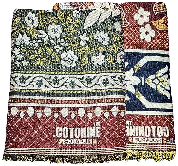 Cotonine Cotton, Single Size, Solapur Chaddar Blanket, Multi Colour Pack of 2.