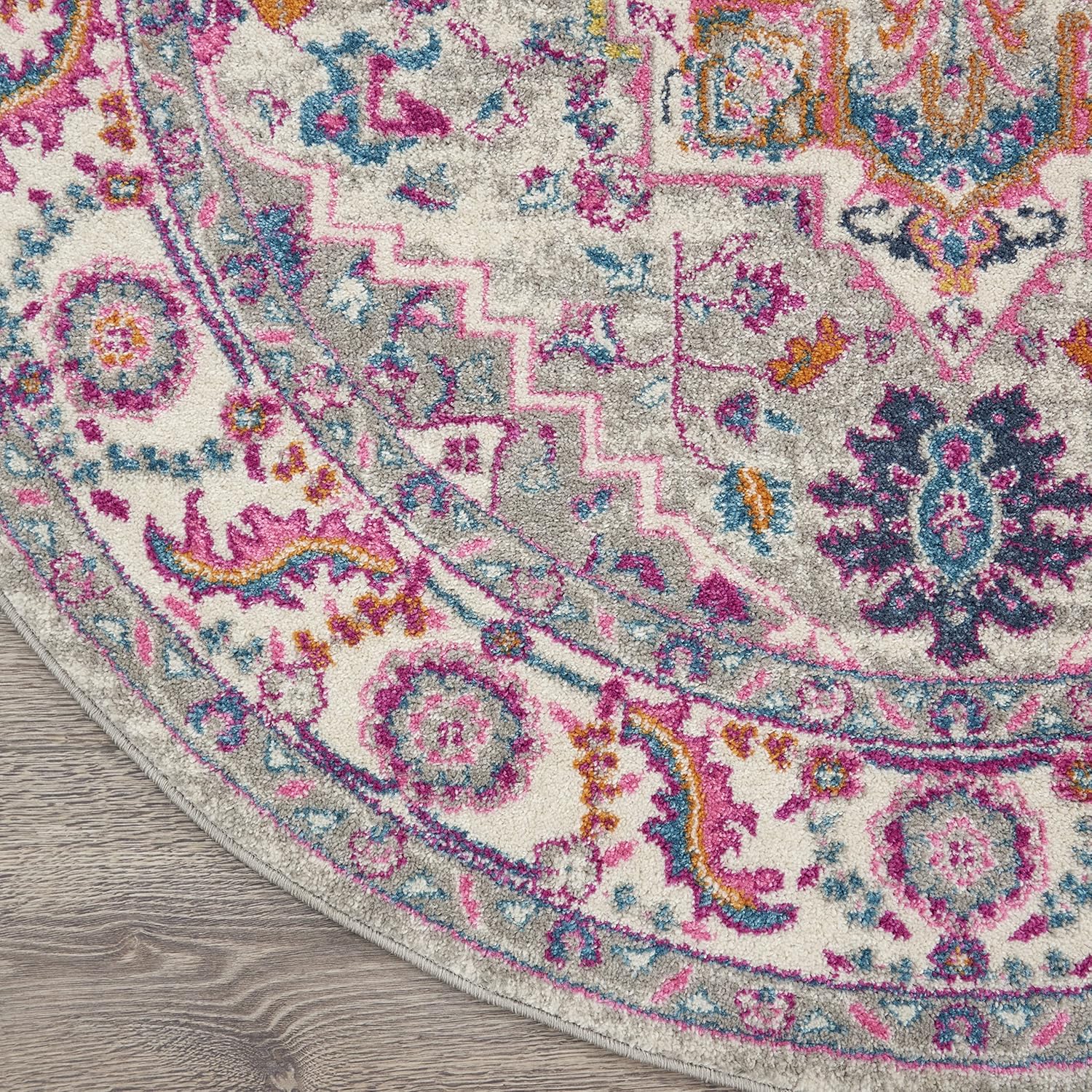 Nourison Home Passion Light Grey Pink 8' x Round Area Rug - Easy Clean, Non Shedding, Bed Room, Living Room, Dining Room, Kitchen (8' x Round)