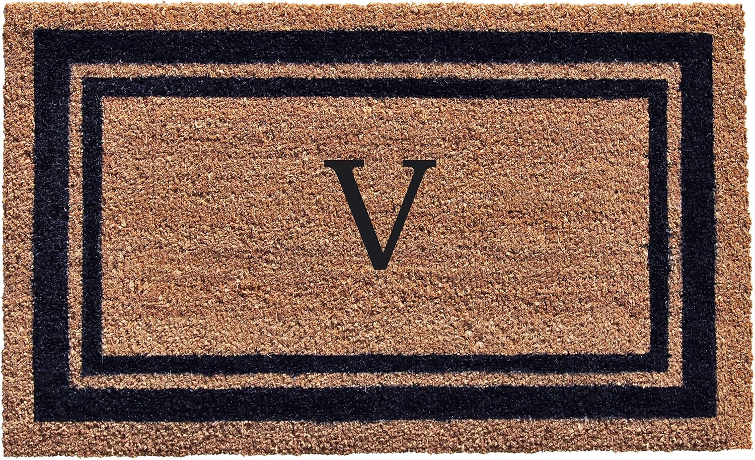 Calloway Mills 153001830V Dark Blue Border 18" x 30" Monogram Doormat (Letter V)