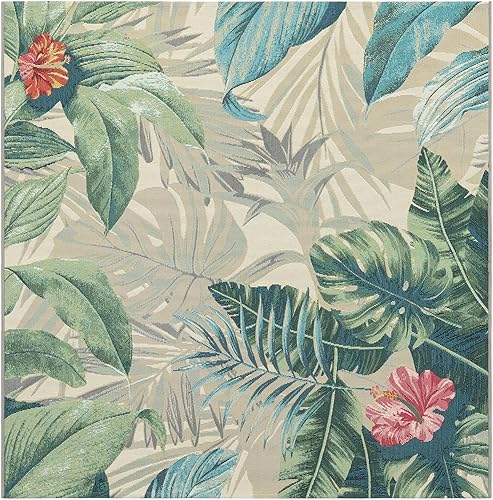 Miniatura 2 de Unique Loom Outdoor Botanical Collection - Alfombra Kula (cuadrado de 5 pies y 3 pulgadas, multicolor, gris)