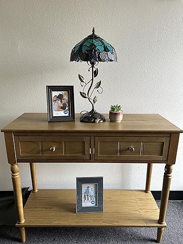 Miniatura 7 de Tiffany - Lámpara de mesa verde y marrón, hierro con hojas de metal, base de bronce, incluye bombilla LED, lámpara de enlace para sala de estar,