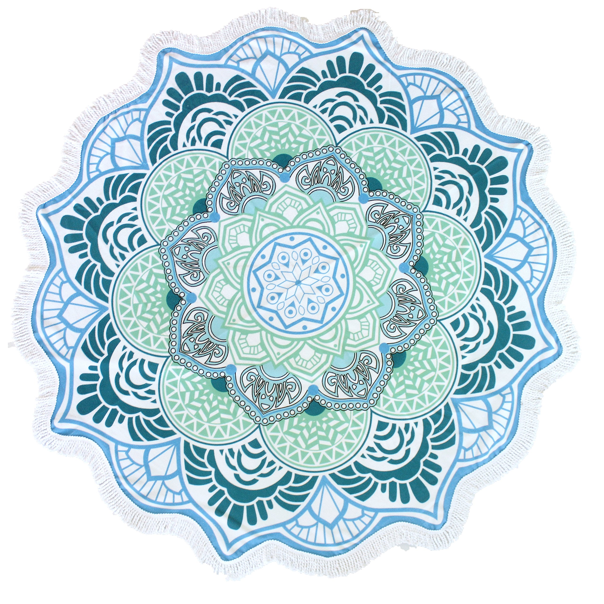 Leana Collection Round Roundie Flower Mandala Tapestry Bohemian Indian Yoga Mat Extra Thick Fringe Beach Towel – New Style B-Fleur