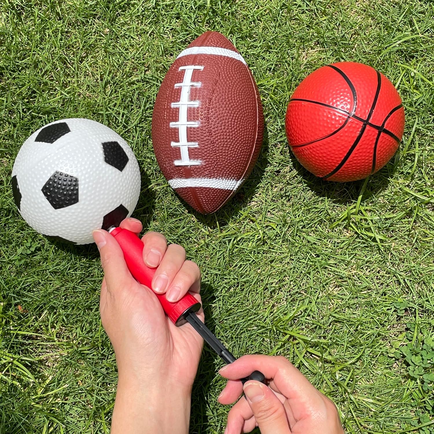 Toddler Balls, Indoor and Outdoor Family Games for Kids, Garden Toys. (Pack of 3) 4.7-Inch Basketball, 4.7-Inch Football, 6.3-Inch American Football(Hand Pump Included). Pet Toys
