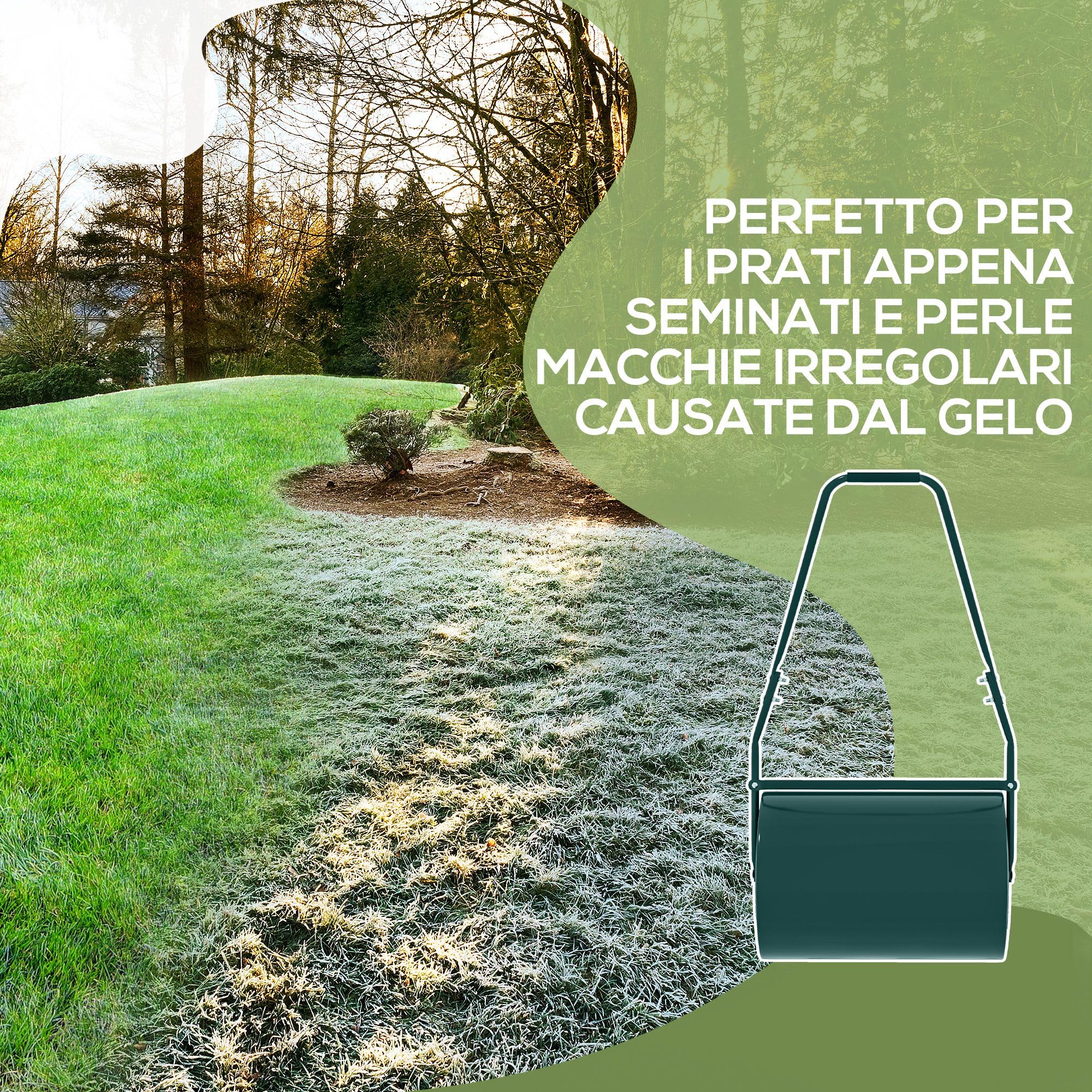 Outsunny Rullo per Prato da 30L di capacità con Maniglia Imbottita, Rullo Giardino in Acciaio Riempibile con Acqua/Sabbia, 102x50x30 cm, Verde Scuro