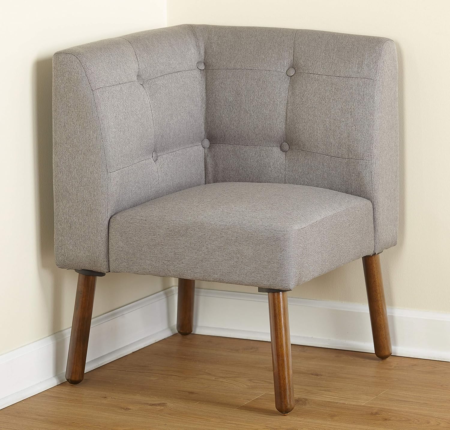 SilkWood Studio Playmate Mid Century Modern Upholstered Tufted Corner Chair, Gray
