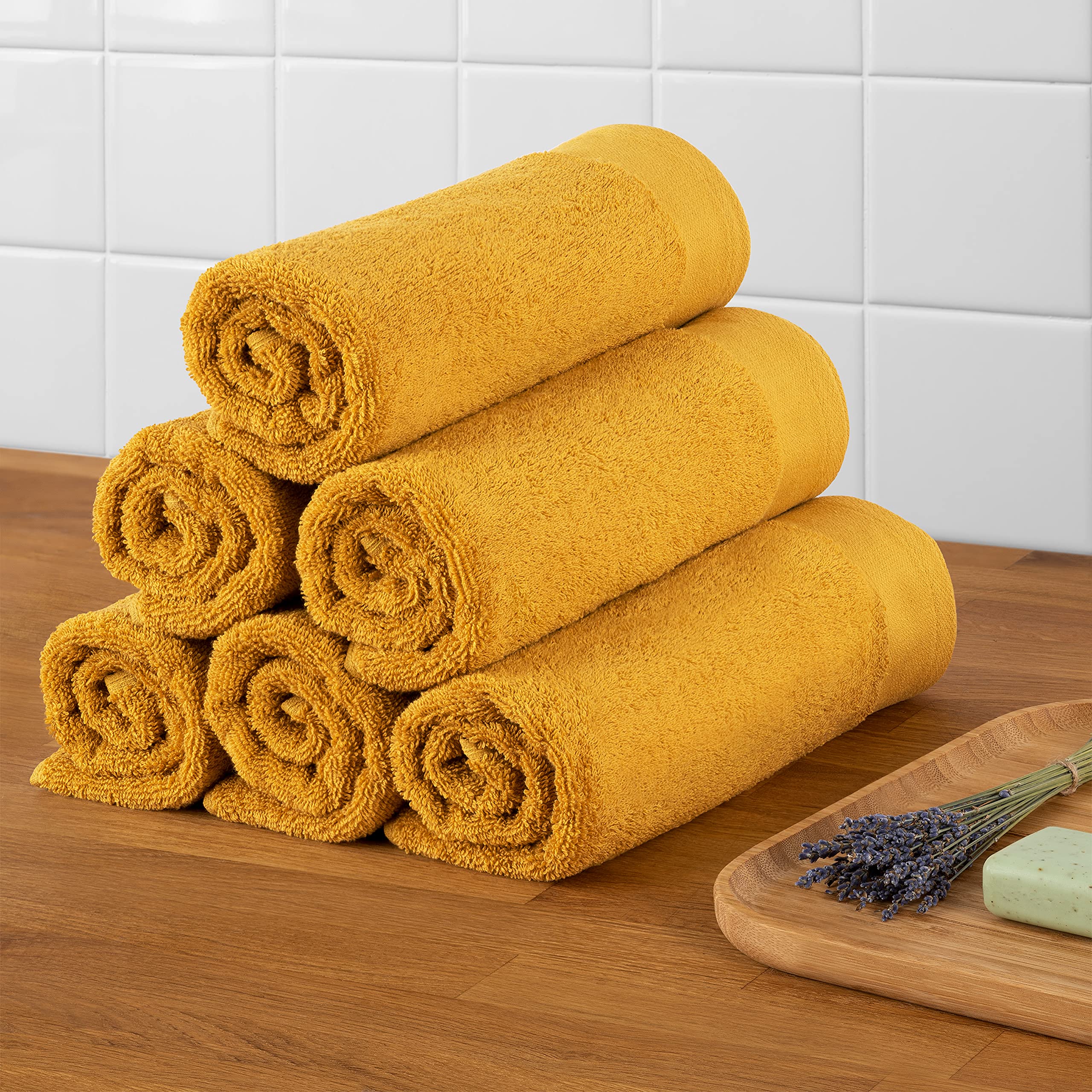 Blumtal Premium zestaw ręczników frotte z pętlą do zawieszania - bawełna certyfikowana Oeko-TEX, miękkie, chłonne - 10x ręcznik dla gości (30x50 cm), Spicy Mustard (żółty)