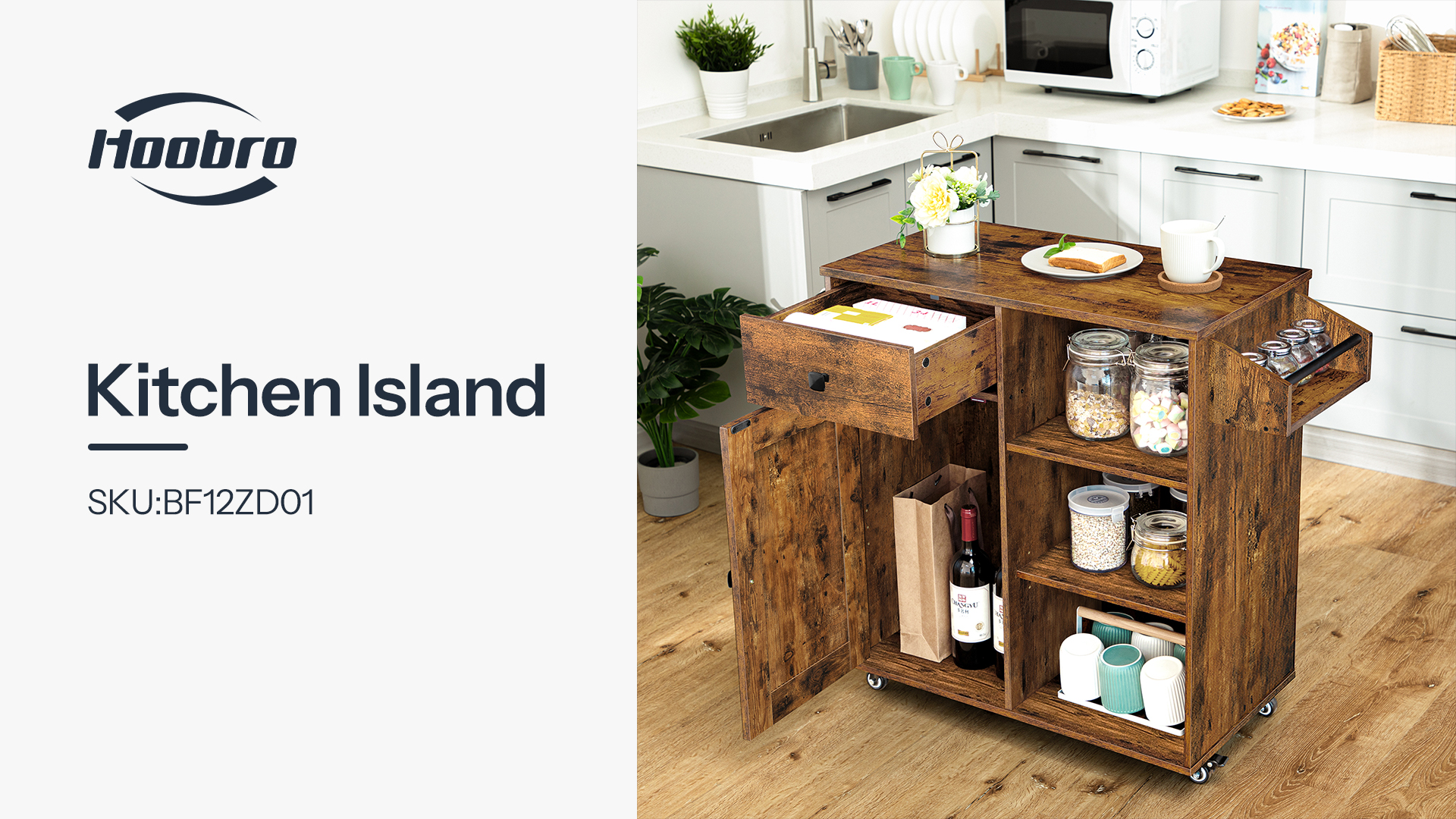Amazon.com: HOOBRO Kitchen Island, Storage Cabinet with Drawer