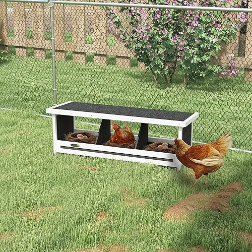 Miniatura 2 de PawHut Caja nido de pollo de madera, cajas de pollo de 3 agujeros para poner huevos, caja nido de gallinero con techo de asfalto para interiores o