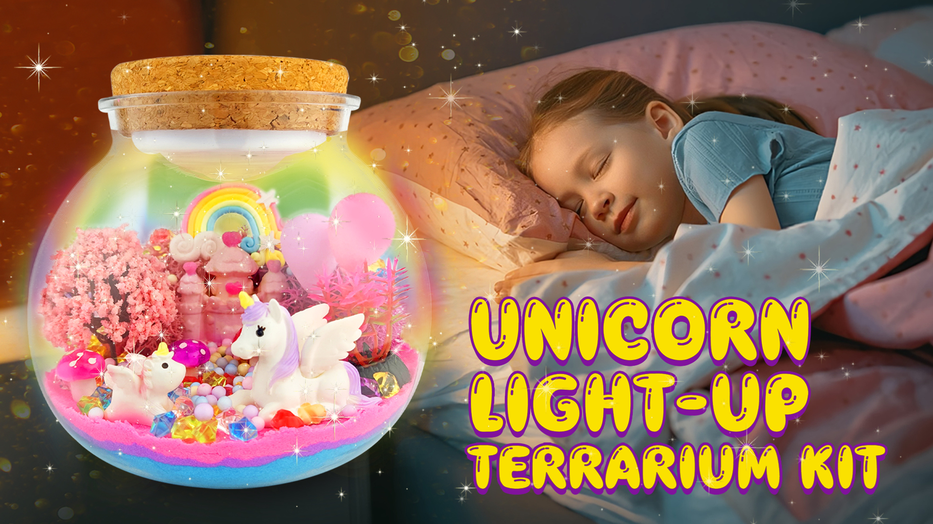 Unicorn Terrarium Kit For Girls - Light-Up DIY Craft With 13 Colors, Sensory Sand, Gift For Ages 4-12