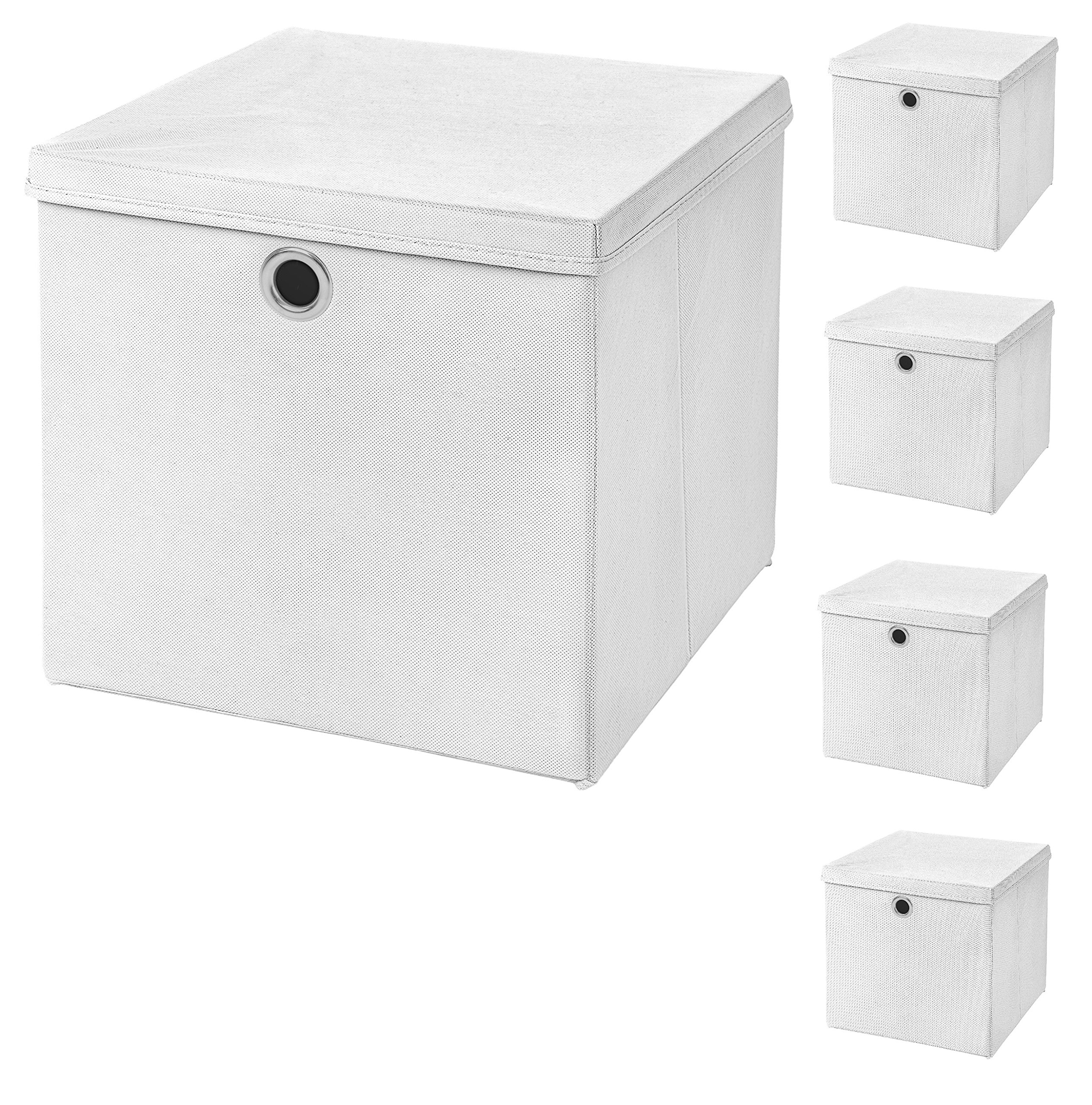 5 Stück Weiß Faltbox 33 x 33 x 33 cm Aufbewahrungsbox faltbar mit Deckel