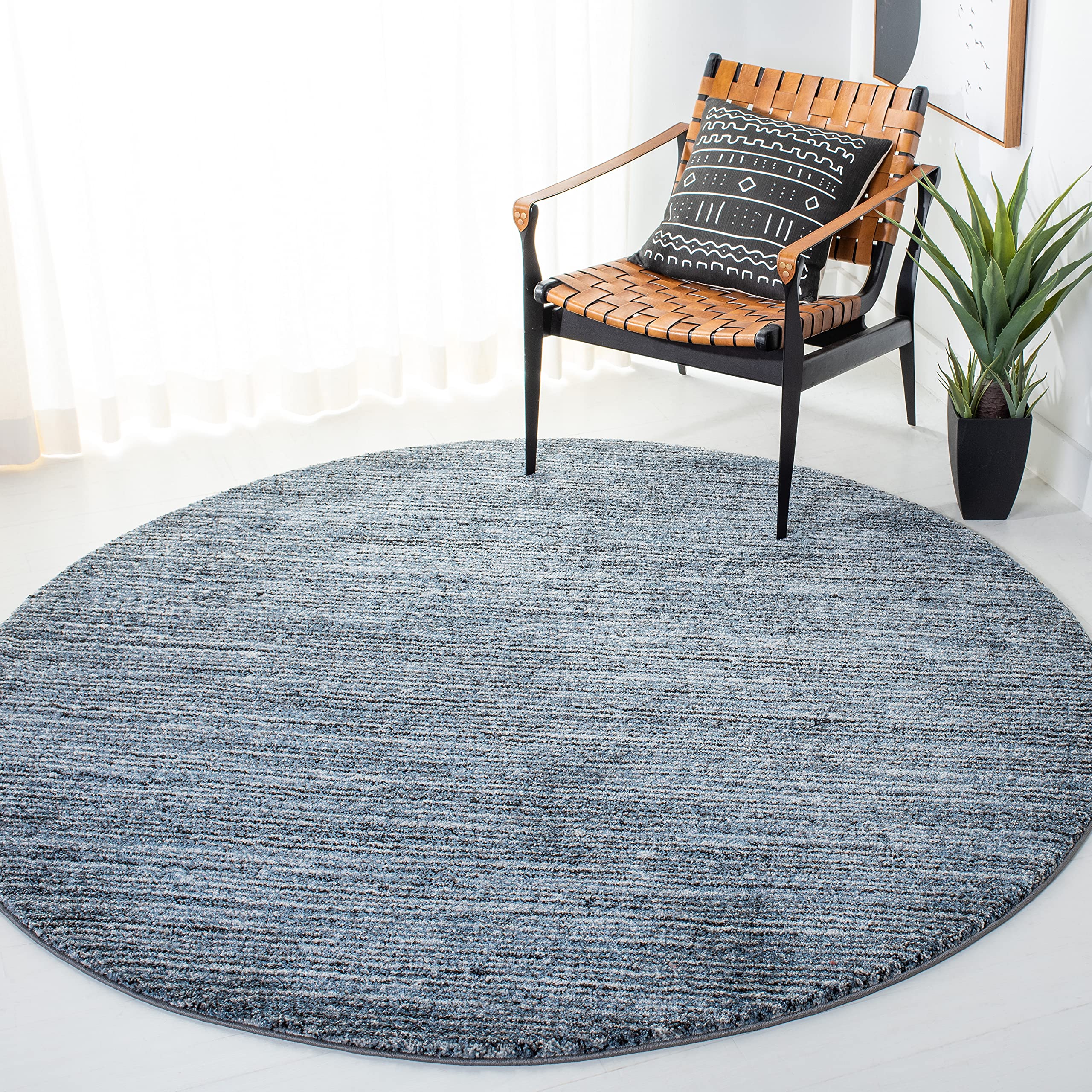 SAFAVIEH Retro Collection Area Rug - 6'7" Round, Grey & Blue, Modern Design, Non-Shedding & Easy Care, Ideal for High Traffic Areas in Living Room,