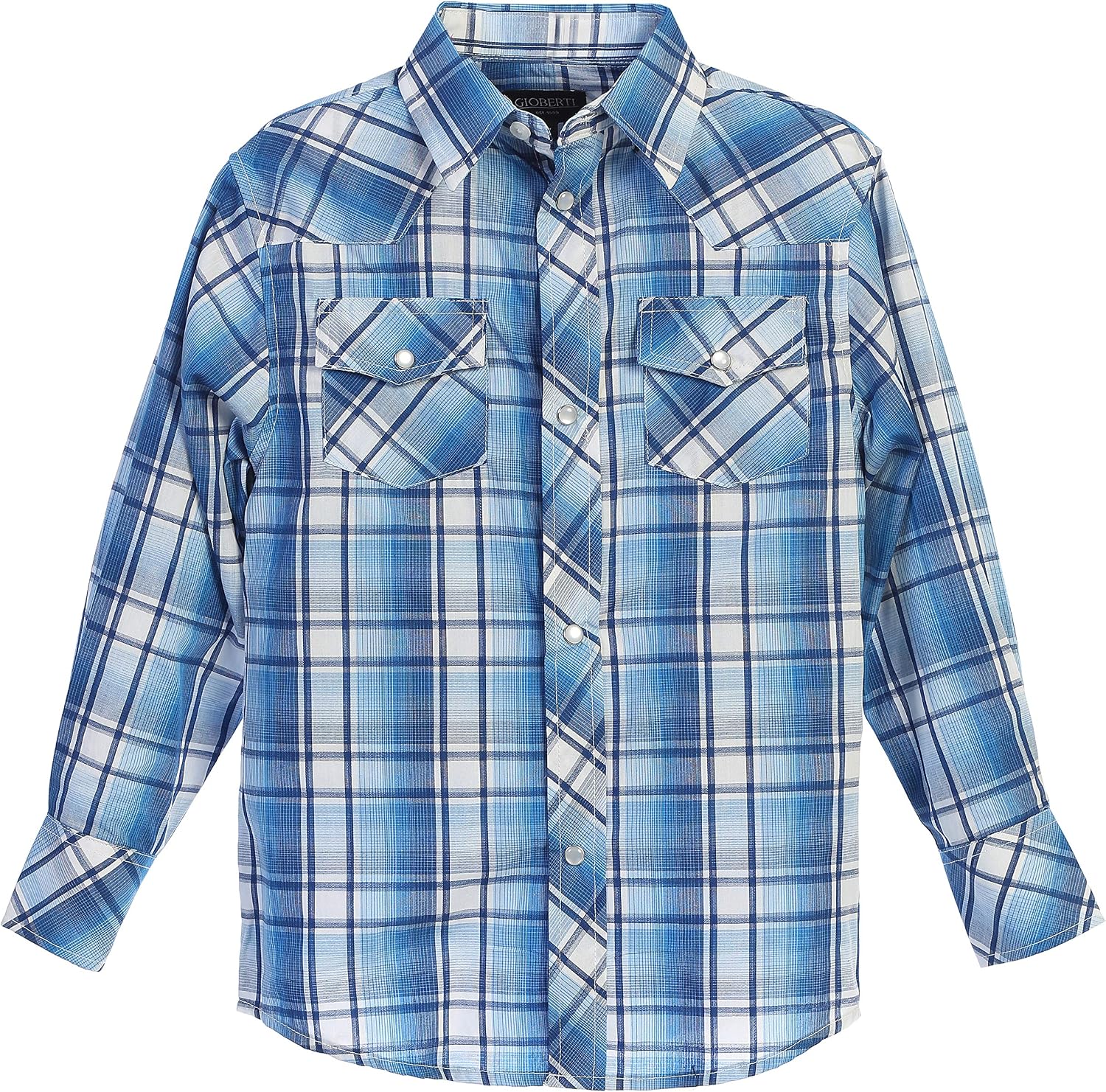 Gioberti Boys Casual Western Plaid Long Sleeve Pearl Snaps Shirt