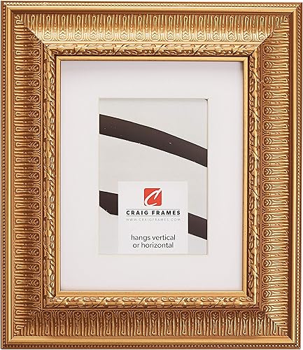Craig Frames Maximus, portarretratos de 8 x 10 pulgadas con paspartú para mostrar una foto de 5 x 7 pulgadas, color dorado romano