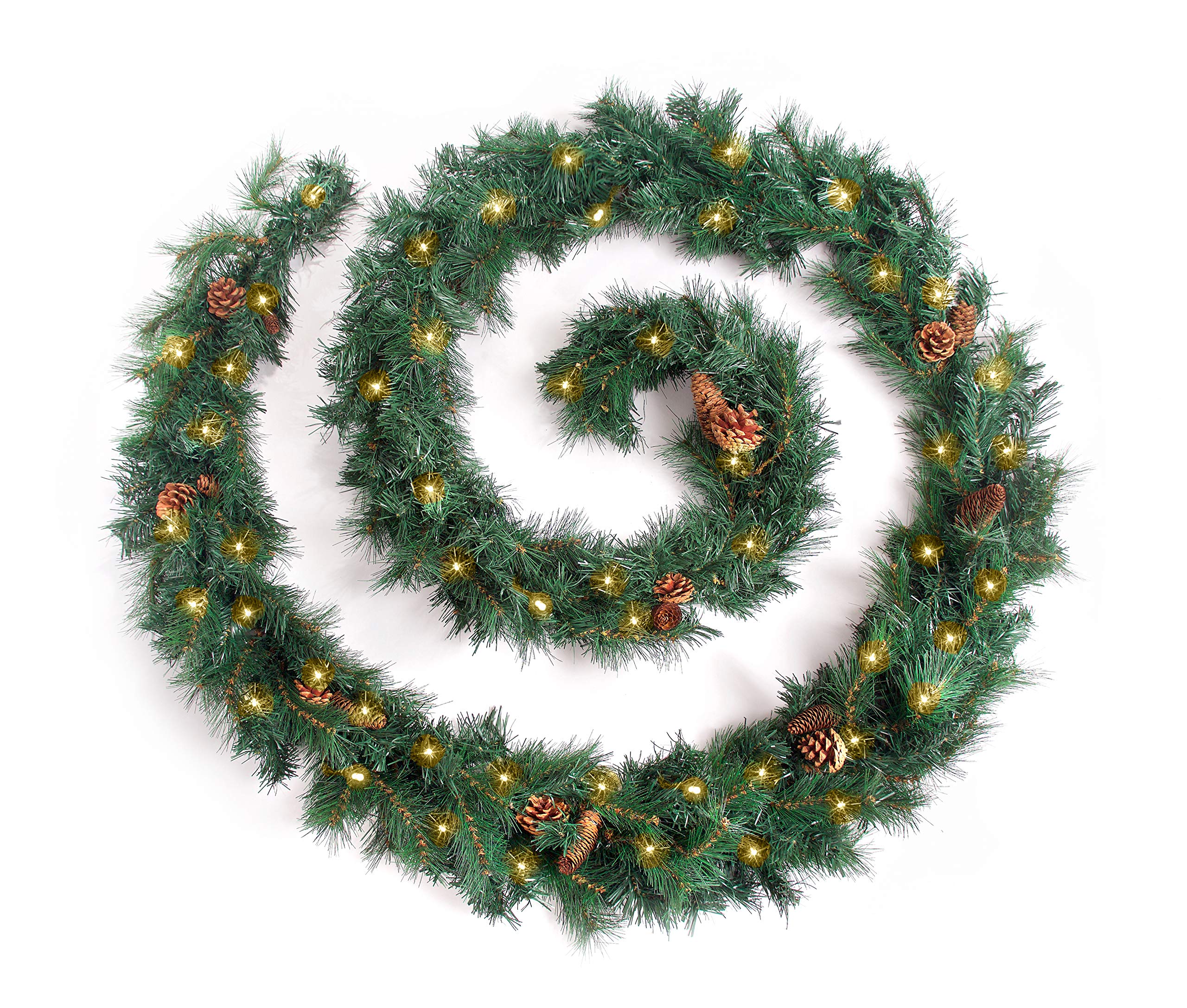 B&Q -  12Ft Colorado Pine Christmas Garland Supplied With Pine Cones With 100 Warm White Battery Lights