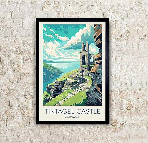 Miniatura 2 de Cartel de viaje del castillo de Tintagel, Cartel del castillo de Tintagel, Castillo de Tintagel, pintura de paisaje urbano, carteles de viaje,