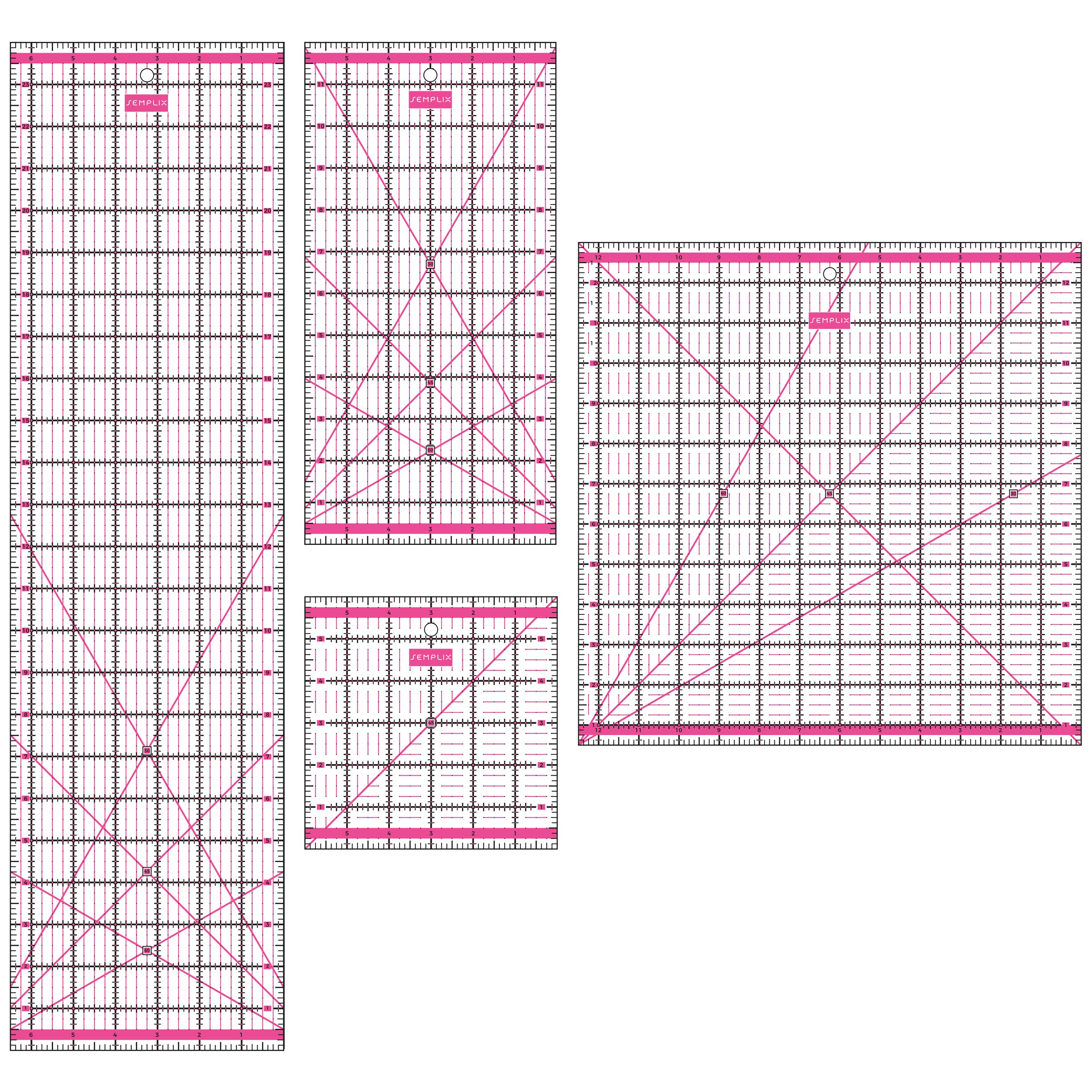 SEMPLIX Patchwork Lineal Set Inch (6x6 inch, 12x6 inch, 24x6,5 inch, 12,5x12,5 inch) (pink)