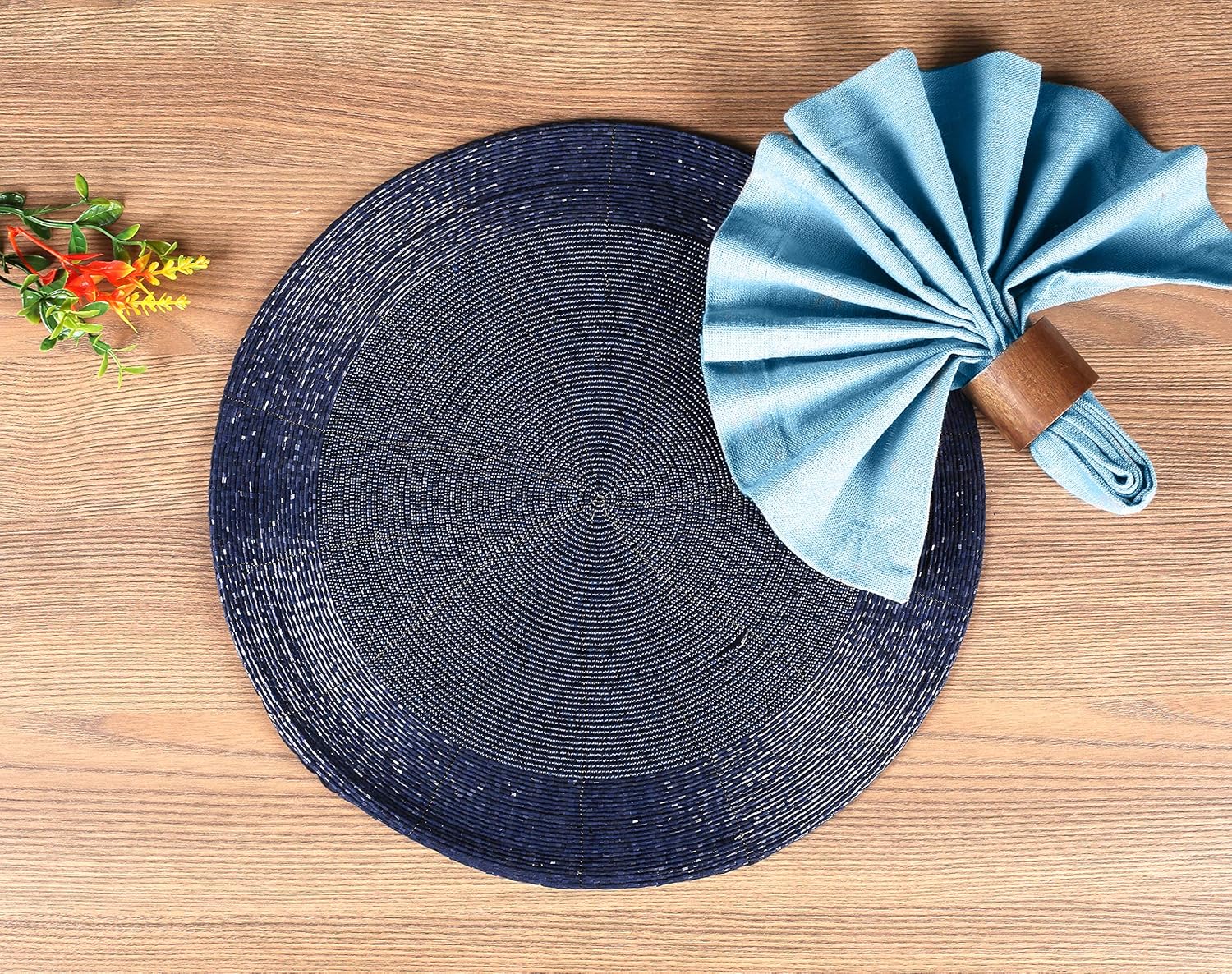 Light & Pro Farmhouse Beaded Placemats 13 Inch Round Set of