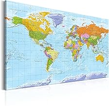B&D XXL deutsch Weltkarte Pinnwand Kork & Vlies Leinwand Bilder 90x60 cm XXL Zum Pinnen Groß Wandbild Rückwand Set mit 50 Markierfähnchen Wanddeko - Pins Deko Korktafel Lernkarte Landkarte World Map
