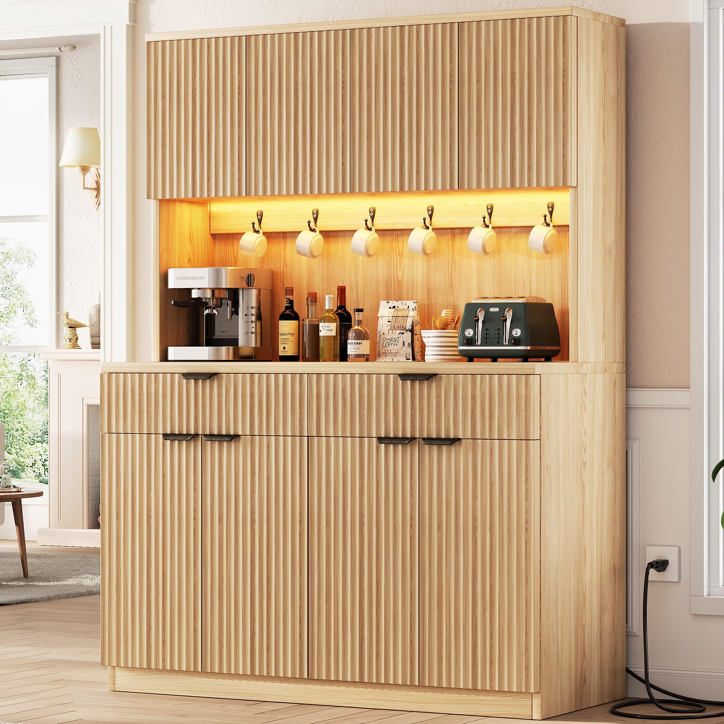 Photo 1 of ***2 BOXES****
Jocoevol Fluted Kitchen Pantry Storage Cabinet with Charging Station/LED Light/Doors/Shelves, 71'' Tall Kitchen Food Hutch with Microwave Stand for Dining Room Living Room (Natural, 47 * 15.7 * 71)