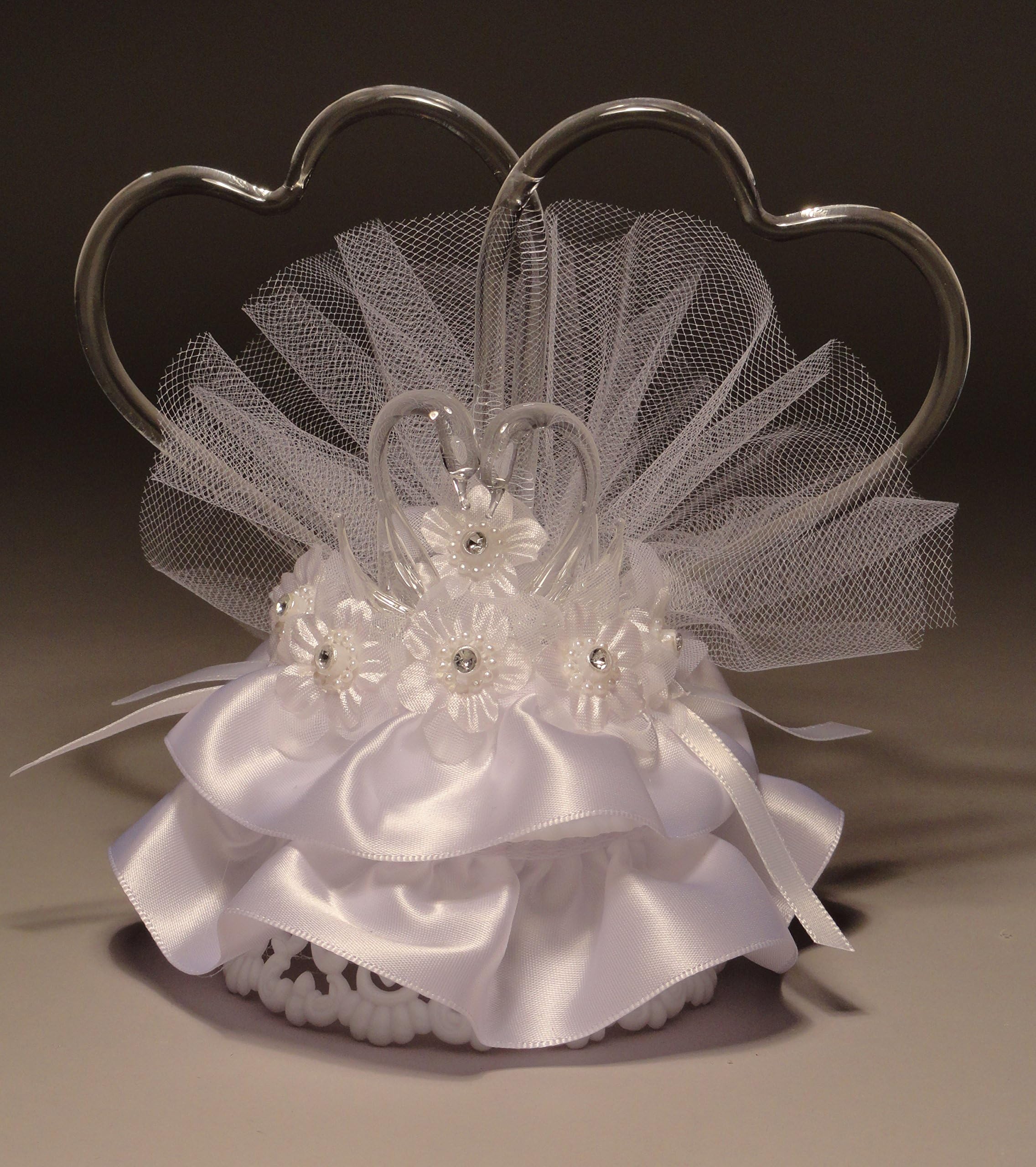 Wedding Cake Topper or Table Decoration "Rhinestone Swans and Hearts in Love" (6400)