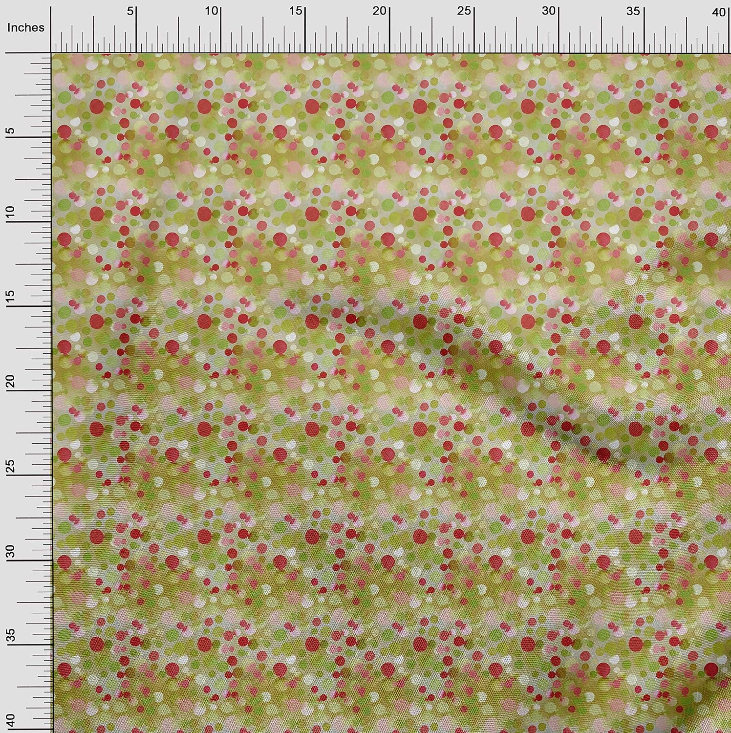 oneOone Viscose Chiffon Light Green Fabric Texture & Colorful Dots Sewing Material Print Fabric By The Yard 42 Inch Wide