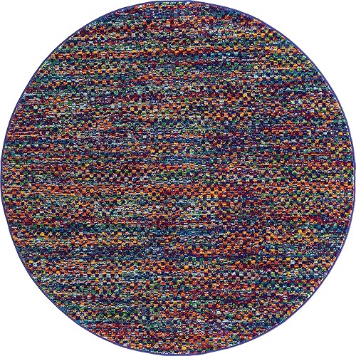 Miniatura 3 de Unique Loom Calypso Collection - Alfombra de área (5 pies 3 pulgadas, redonda, multicolor y azul)
