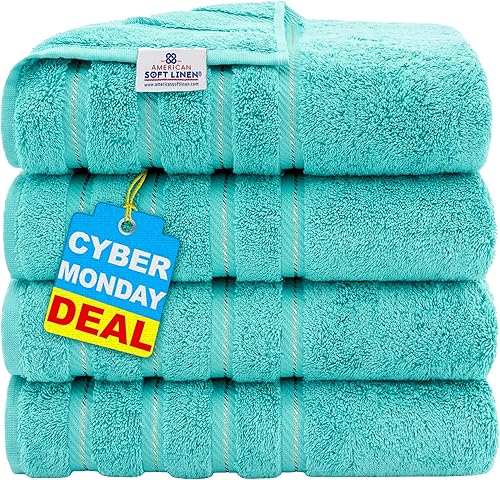 Miniatura 466 de American Soft Linen - Juego de 4 toallas de baño, 100% de algodón turco de 27 x 54 pulgadas, toallas de baño extragrandes, toallas para ducha