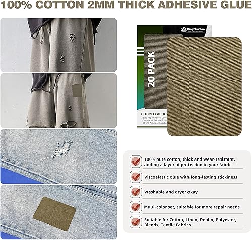 Vista 90 de KING MOUNTAIN Parche de reparación termoadhesivo, paquete de 20 piezas, parche de reparación termoadhesivo 100% algodón, 3 x 4-1/4 con pegamento