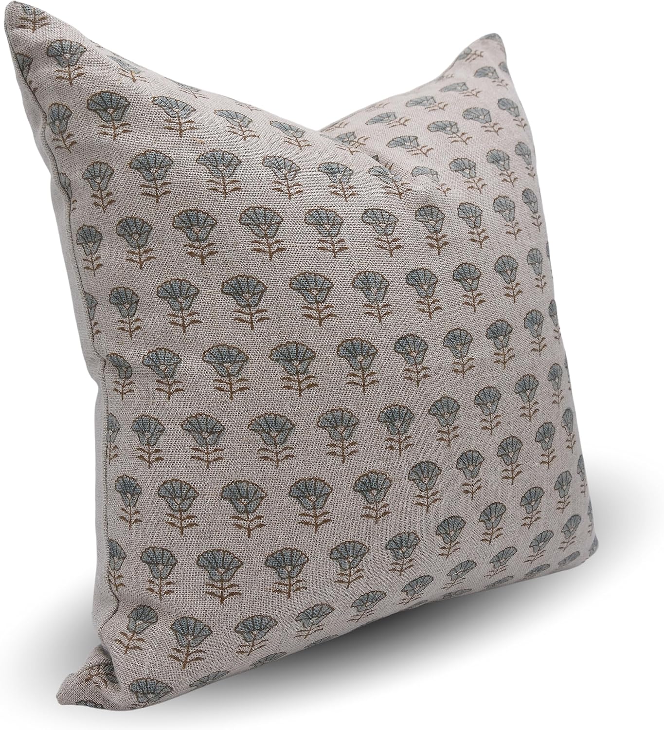 Block Print Thick Linen 20X20 Throw Pillowcase Cushion Cover with Zipper for Sofa, Couch and Bed, Fall Decoration, Farmhouse, Outdoor, Living Room, Home Décor, Heera Moti, Light Brown