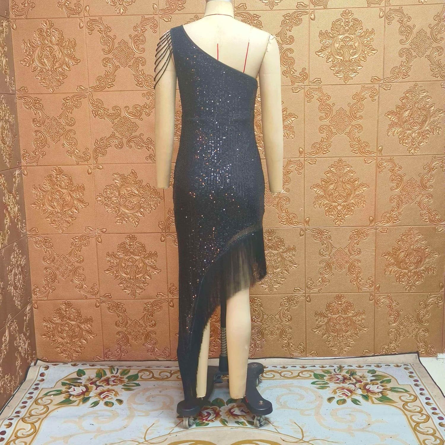 Cololura Women Sequin Elegant Sexy Tassels One Shoulder Mermaid Bodycon Cocktail Evening Midi Party Formal Dress - Image 9