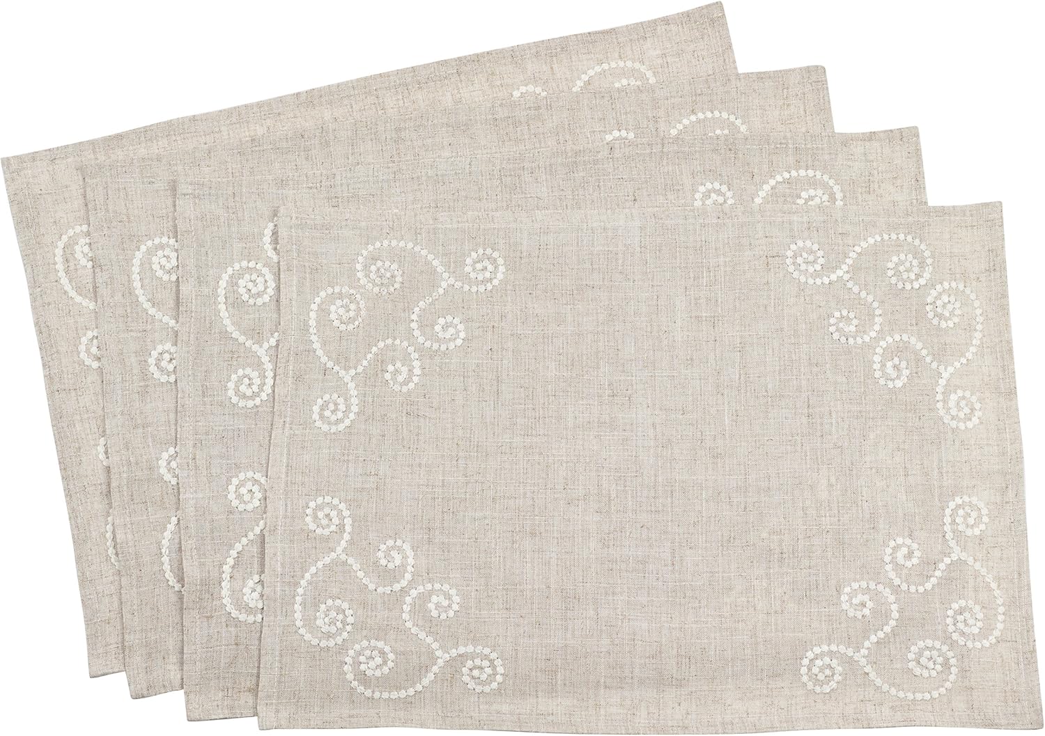Natural 80% Polyester/20% Linen Swirl Embroidered Placemat, 14" X 20"
