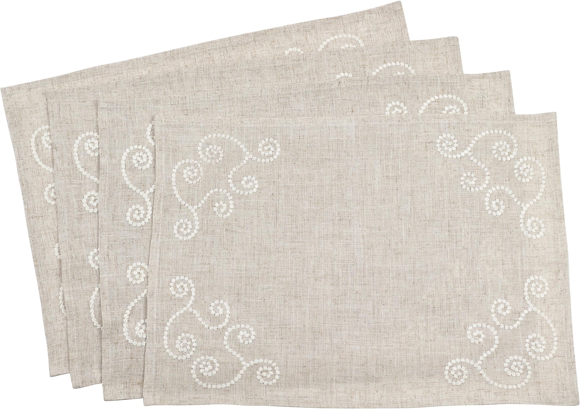 SARO LIFESTYLE 001.N1420B Swirl Embroidered Placemat/001.N1420B, 14" X 20", Natural