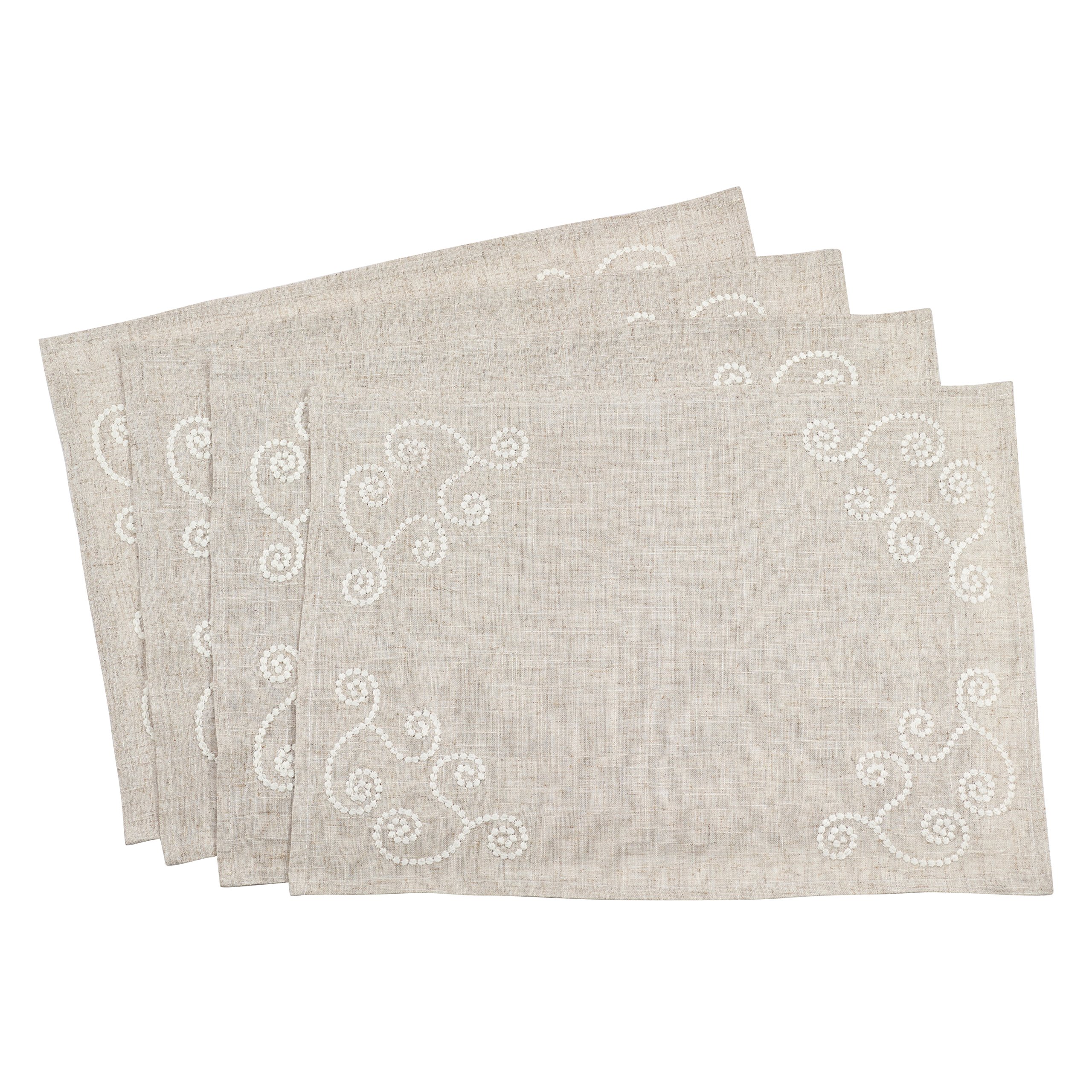 SARO LIFESTYLE 001.N1420B Swirl Embroidered Placemat/001.N1420B, 14" X 20", Natural