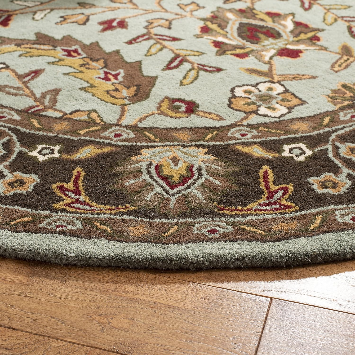 SAFAVIEH Heritage Collection 6' Round Blue / Brown HG962A Handmade Traditional Oriental Premium Wool Area Rug