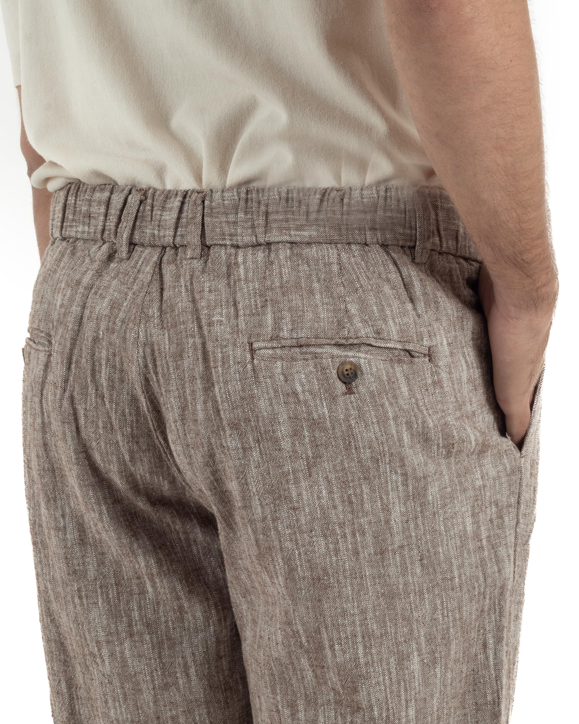 Pantaloni Pantalaccio Uomo Lino Sartoriale Elegante Estivo Coulisse Pinces Melangiato Vari Colori