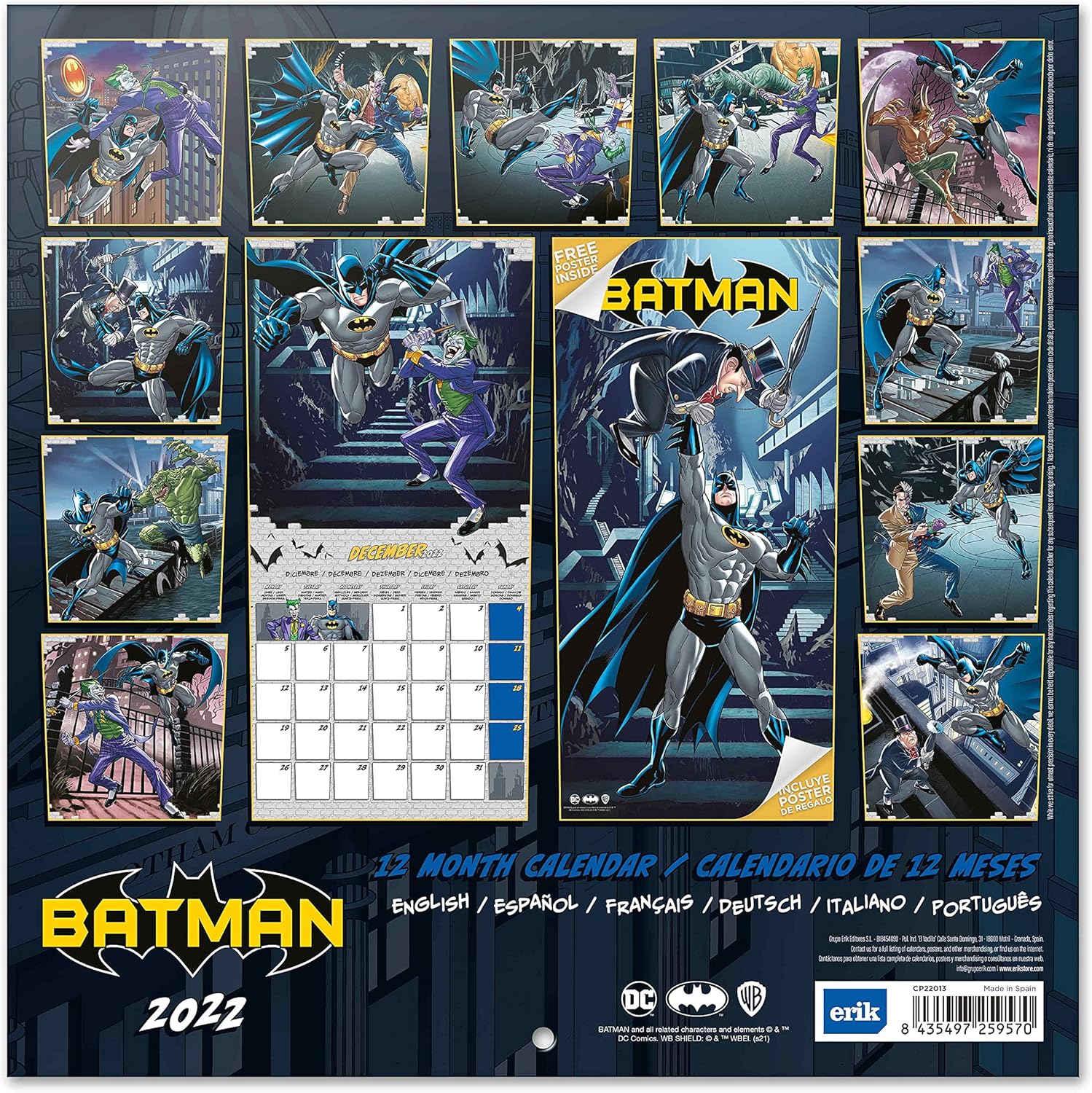 Grupo Erik Official DC Comics Batman 2022 Wall Calendar, January 2022 - December 2022 Monthly Planner, Square Wall Calendar 2022, Family Planner Calendar 2022, Batman Calendar(Free Poster Included), Batman Blue, 12 inch x 12 inch (CP22013)