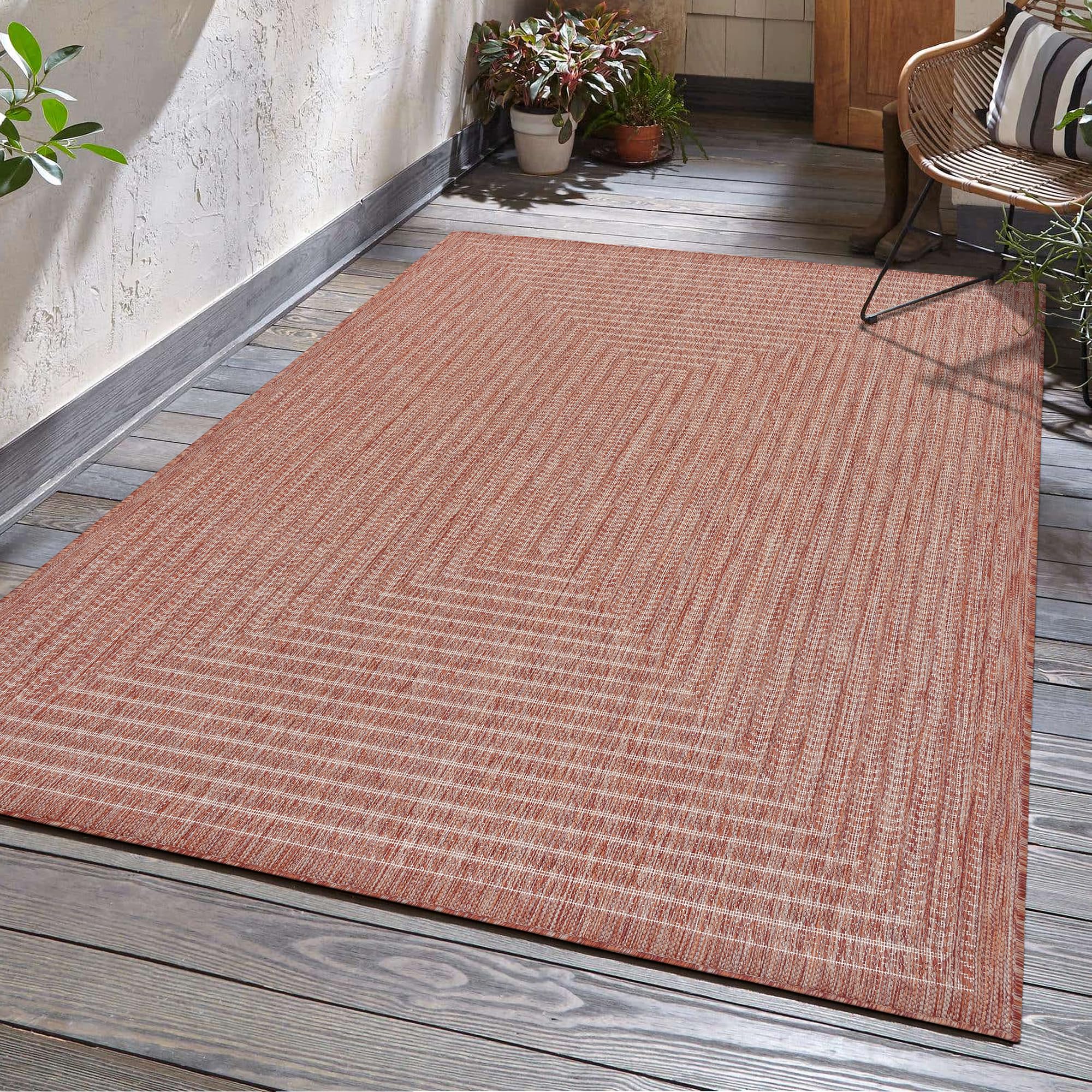Adiva Rugs Outdoor Indoor Area Rug, Weather Resistant, Easy to Clean, Stain Resistant Floor Mat for Dining Room, Backyard, Deck, Patio (Copper Weiss,
