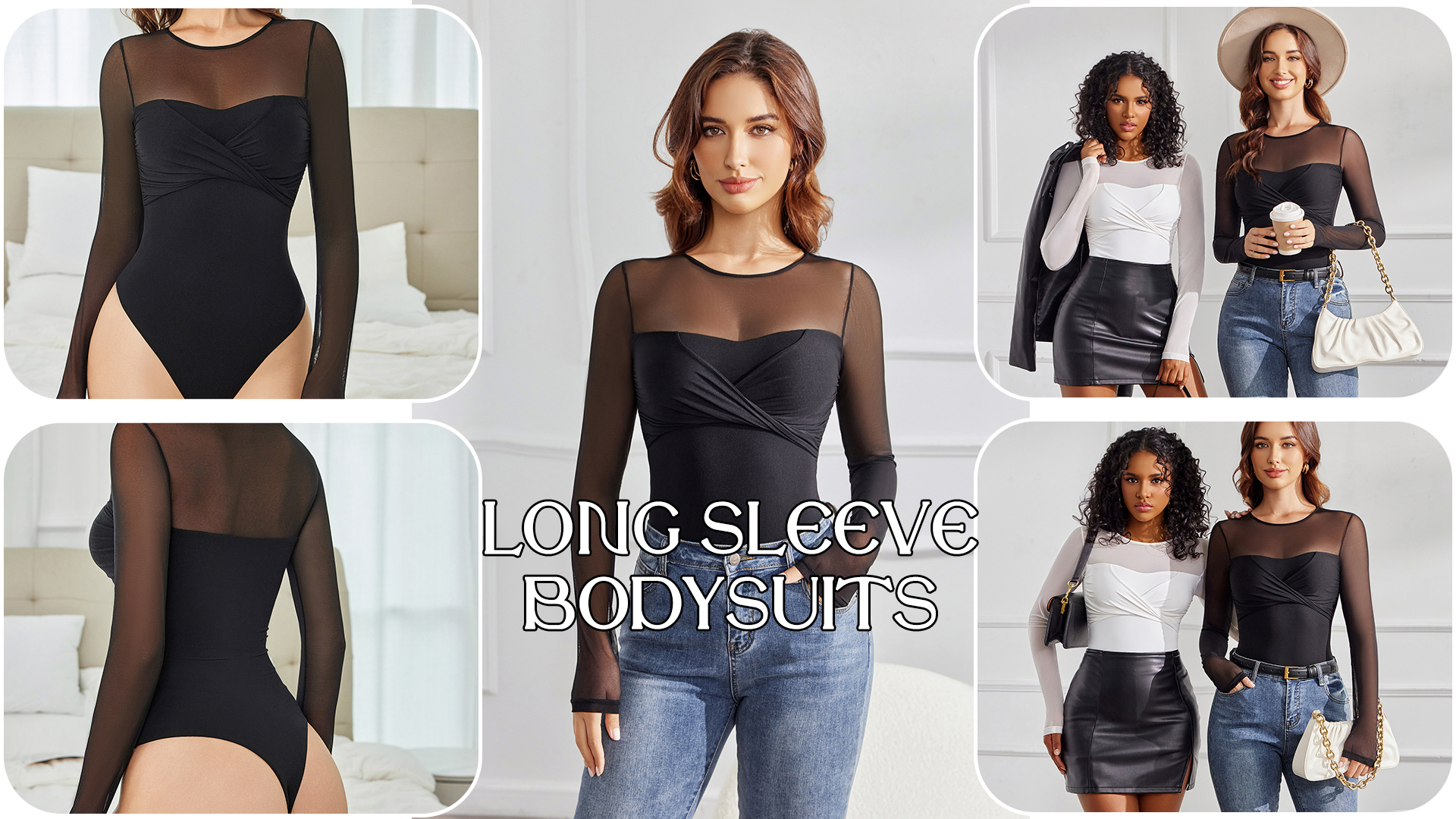 Avidlove Bodysuits for Women Sheer Long Sleeve Shapewear Bodysuit
