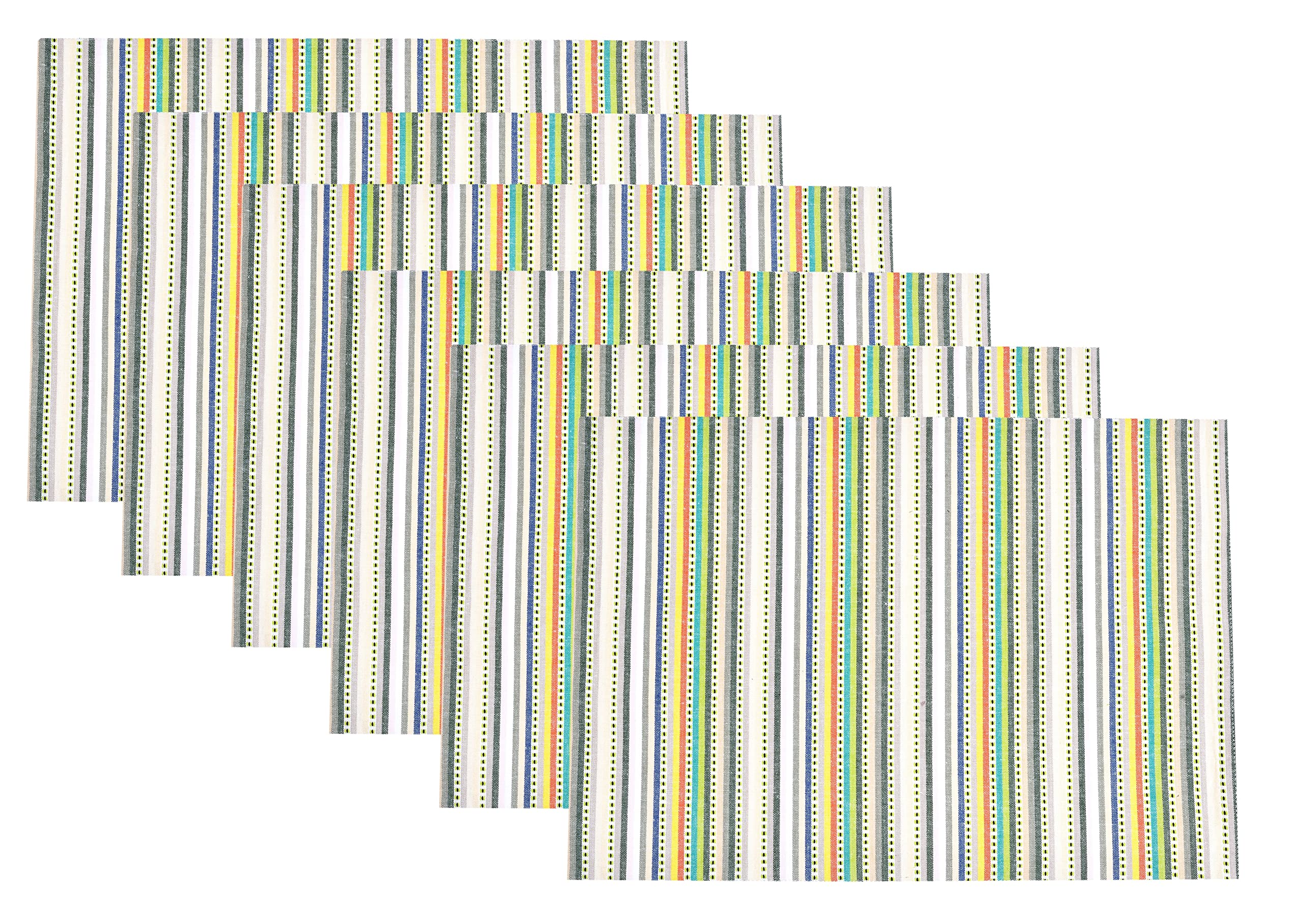 Urban Villa Placemats for Dining Table 100% Cotton Placemats 14''x20'' Over Sized Tablemats Set of 6 Placemats Beige Multi Dobby Cuisine Stripe Tablemats for Family Dinners Wedding Parties Placemats