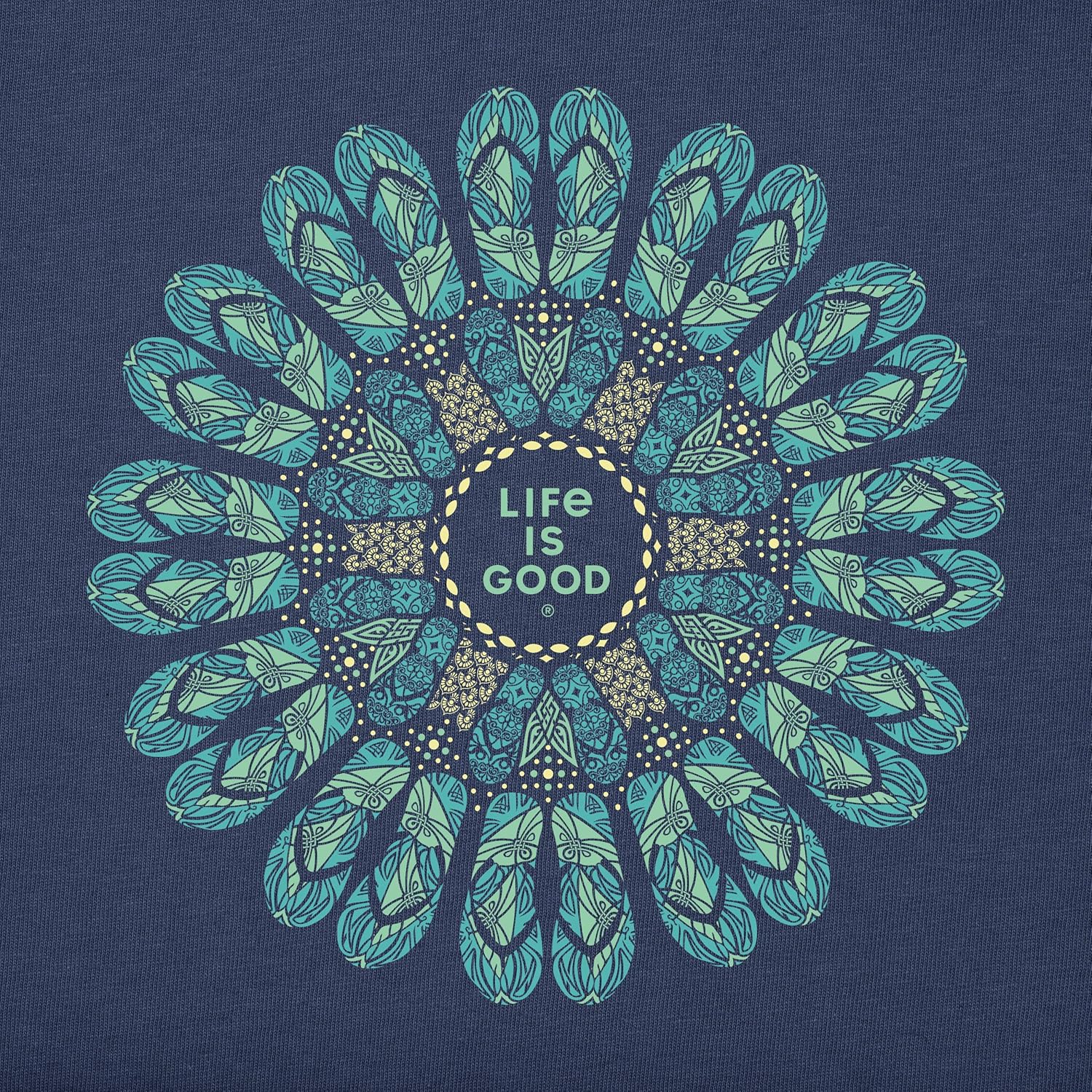 Life is Good. Womens Crusher Vee Flip Flop Mandala, Darkest Blue - Image 4