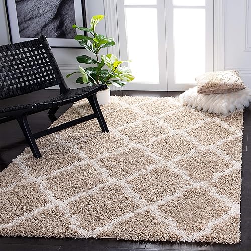 Safavieh Dallas Shag Collection SGD257D - Alfombra de área, diseño enrejado, no desprende pelusa, para sala de estar, habitación, comedor y entrada,