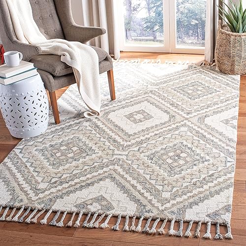 SAFAVIEH Aspen Collection - Alfombra de área de 5 x 8 pies, color gris pardo y marfil, hecha a mano, de lana trenzada con borlas, ideal para zonas