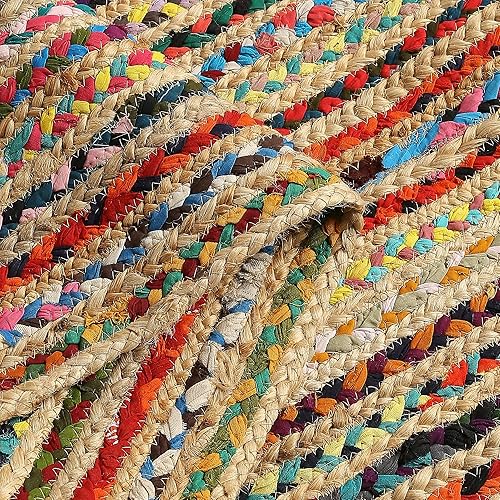 Vista 52 de REDEARTH · Alfombra redonda – Alfombra trenzada de yute natural de 6 pies – Alfombras de yute bohemio reversibles hechas a mano para dormitorio